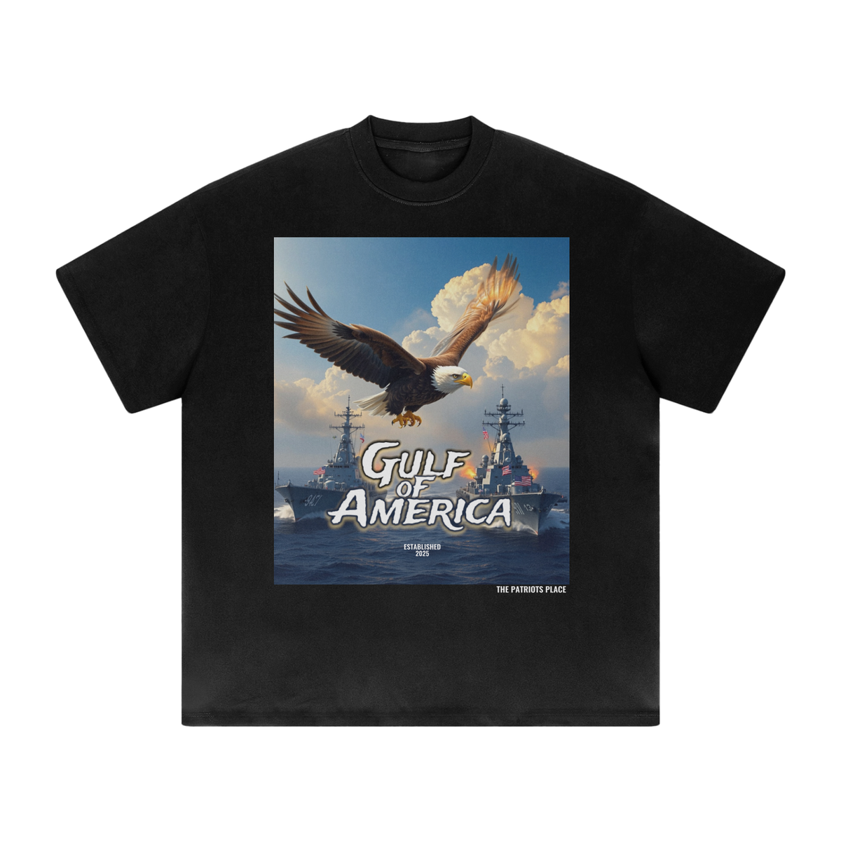 Gulf Of America Est. 2025, 425G Heavyweight Shoulder Tee