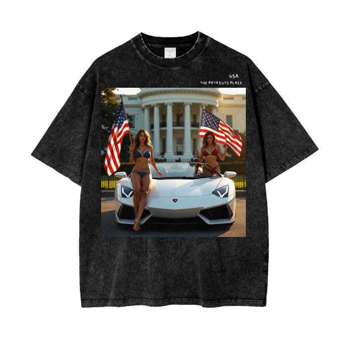 USA Lambo Patriot Girls, 250G Oversized Acid Washed Tee