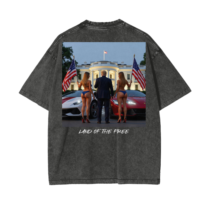 Land Of The Free, 250G Oversized Acid Washed Tee