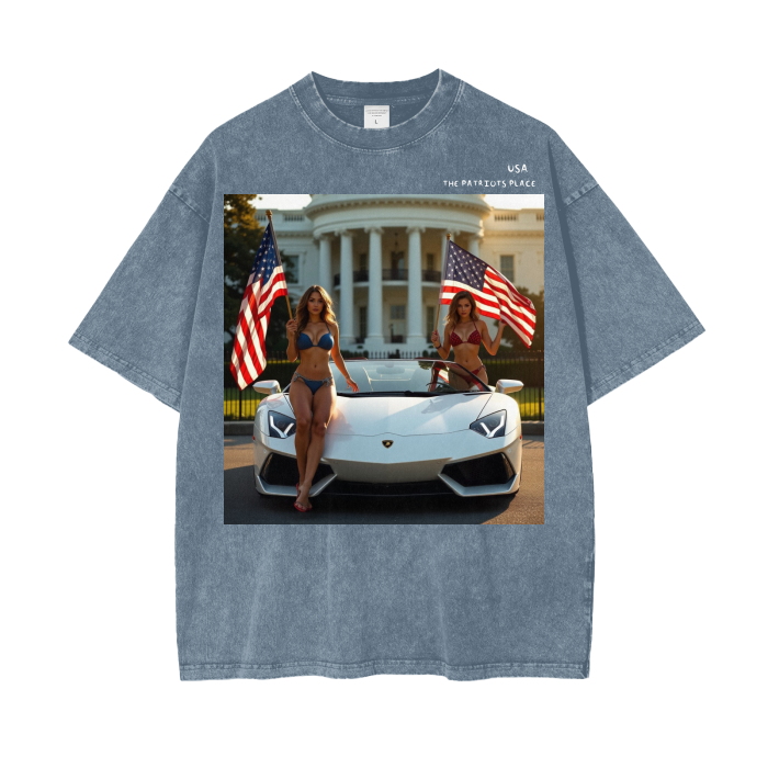 USA Lambo Patriot Girls, 250G Oversized Acid Washed Tee