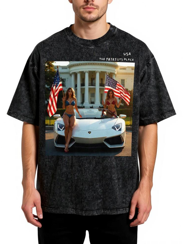 USA Lambo Patriot Girls, 250G Oversized Acid Washed Tee