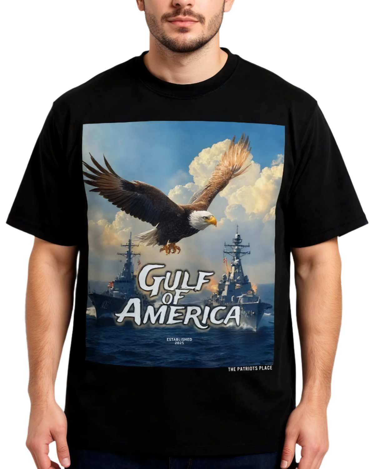Gulf Of America Est. 2025, 425G Heavyweight Shoulder Tee