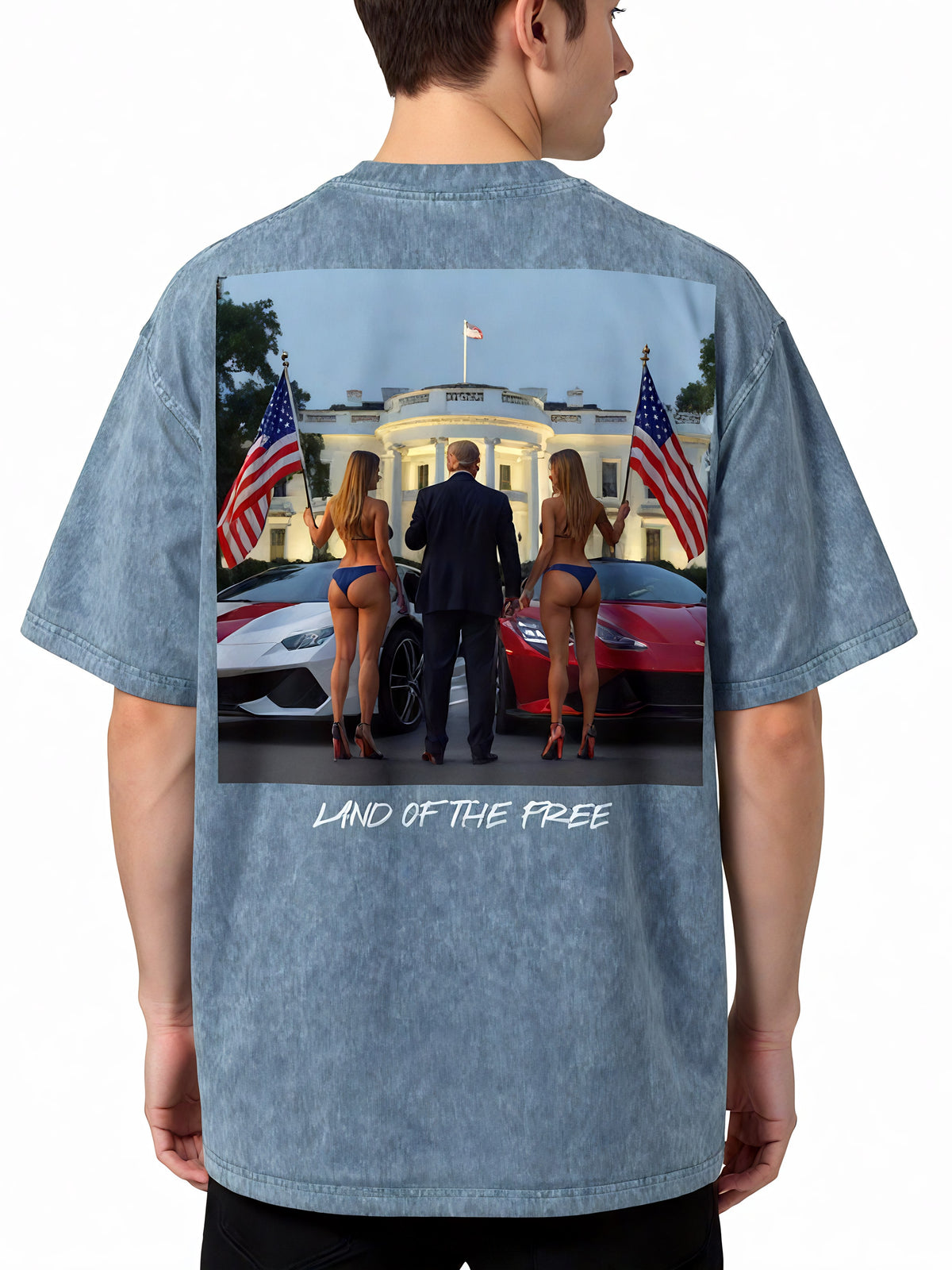 Land Of The Free, 250G Oversized Acid Washed Tee