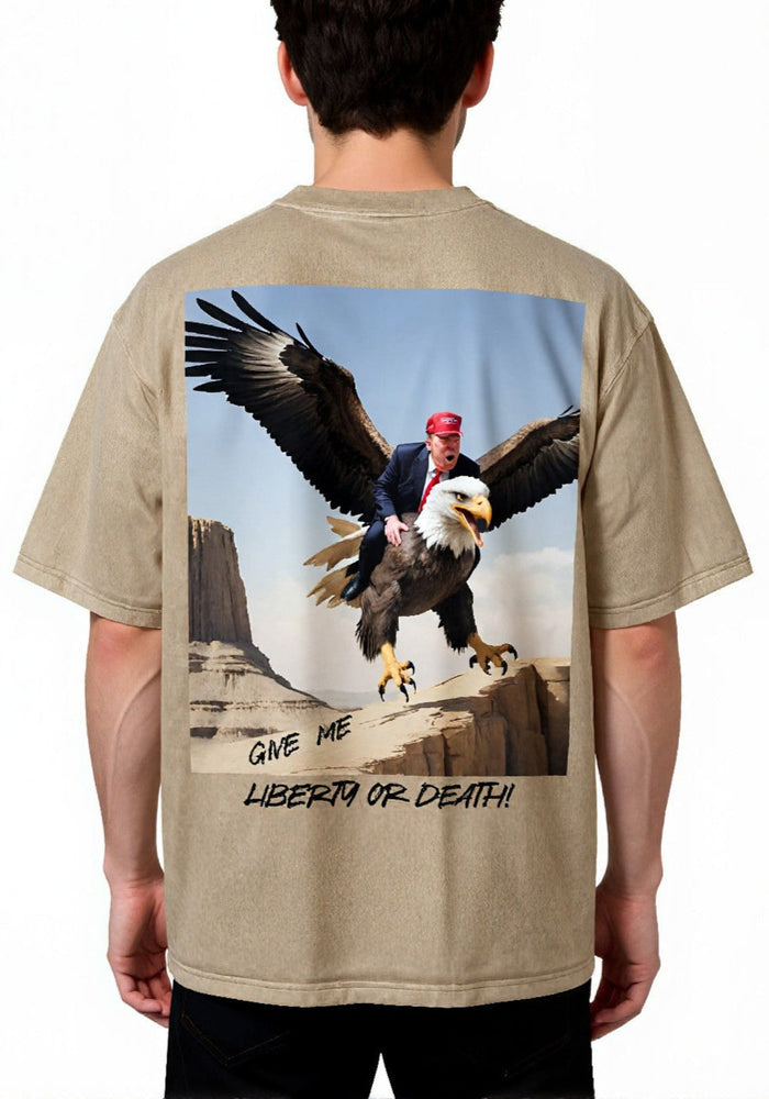 Give Me Liberty Or Death Eagle, 250G Oversized Acid Washed Tee