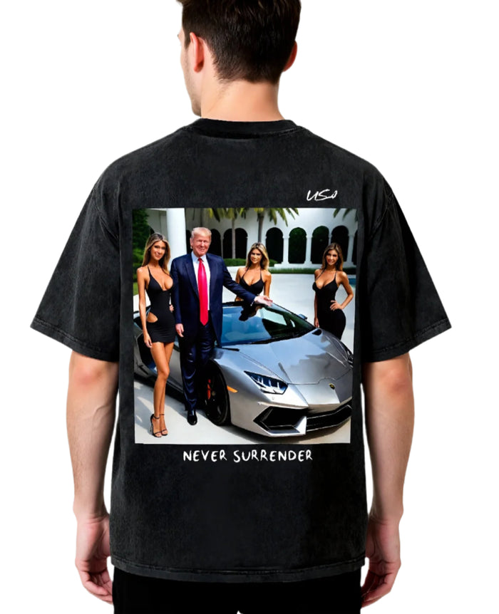Never Surrender, 250G Oversized Acid Washed Tee