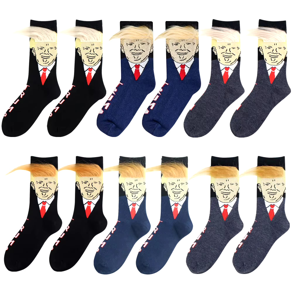 Trump Socks with Hair Trump Face Compression Socks Soft Funny Wig Socks Fashion Street Style Socks for Outdoor Sports