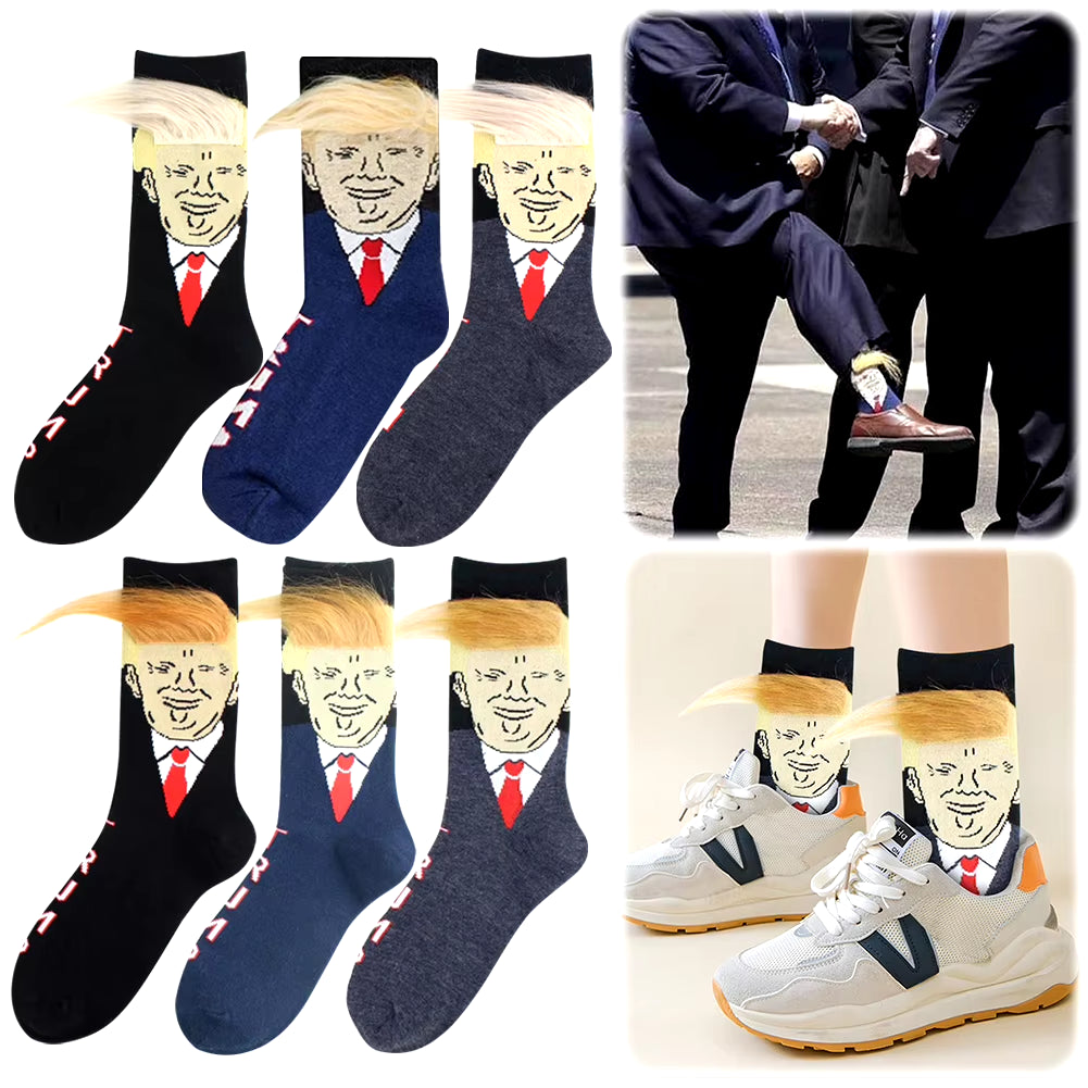 Trump Socks with Hair Trump Face Compression Socks Soft Funny Wig Socks Fashion Street Style Socks for Outdoor Sports