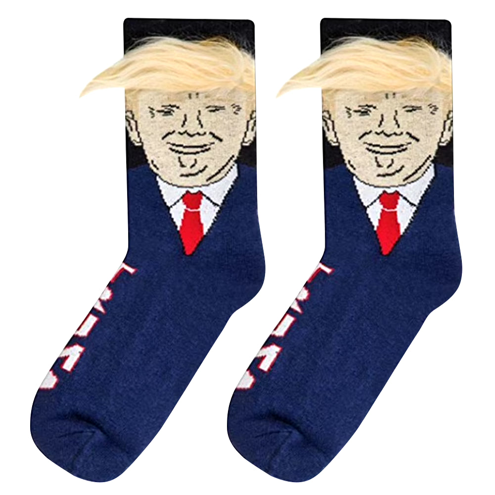 Trump Socks with Hair Trump Face Compression Socks Soft Funny Wig Socks Fashion Street Style Socks for Outdoor Sports