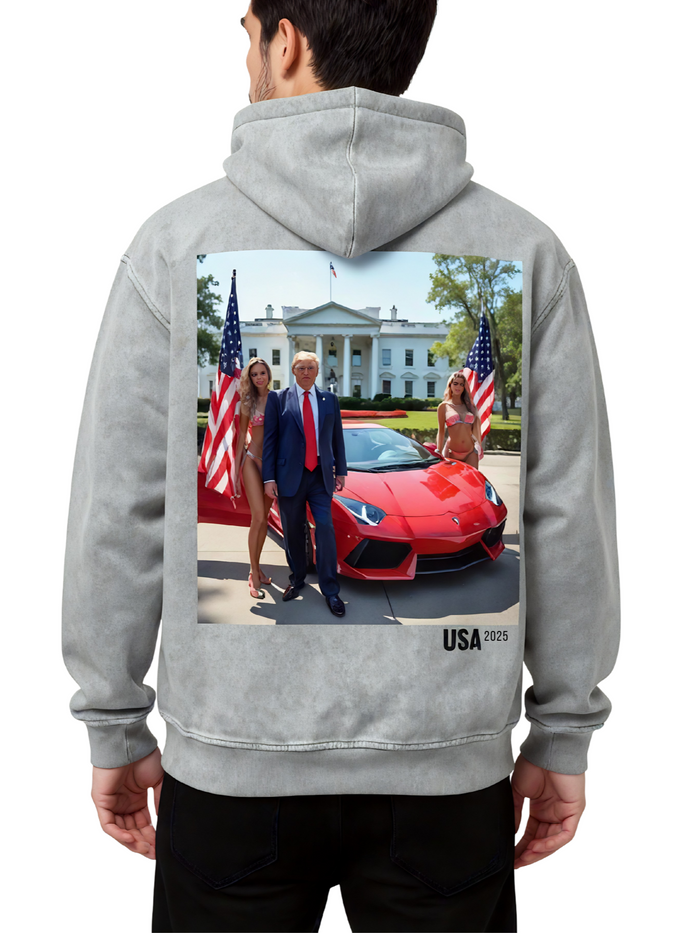 Mr. 47th Lambo White House Acid Wash Oversize Hooded Sweatshirt