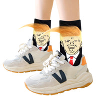 Trump Socks with Hair Trump Face Compression Socks Soft Funny Wig Socks Fashion Street Style Socks for Outdoor Sports