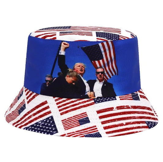 FIGHT! FIGHT! FIGHT! USA Flag Pattern Bucket Hat