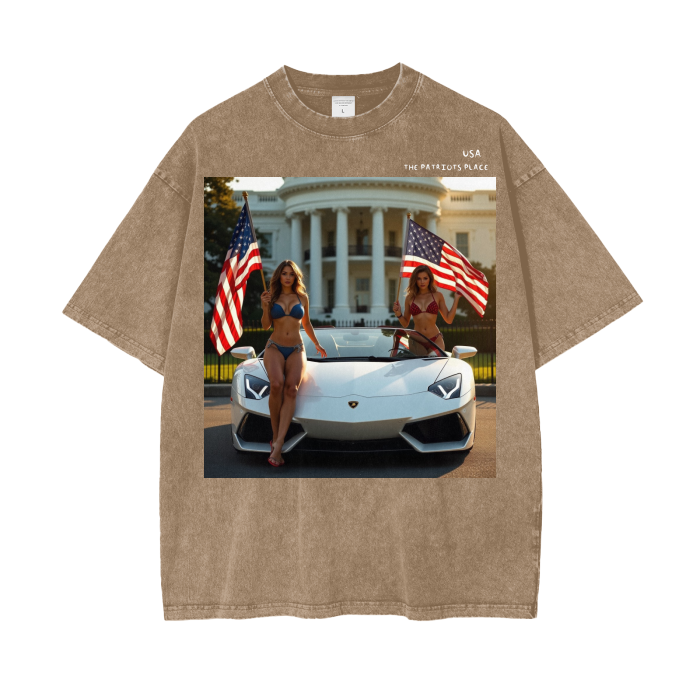 USA Lambo Patriot Girls Acid Wash Oversize Tee