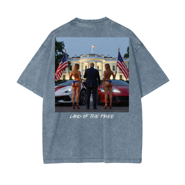 Land Of The Free, 250G Oversized Acid Washed Tee