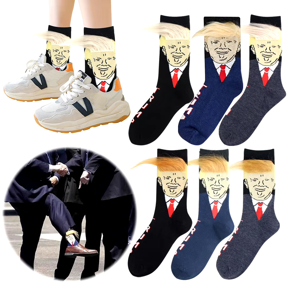 Trump Socks with Hair Trump Face Compression Socks Soft Funny Wig Socks Fashion Street Style Socks for Outdoor Sports