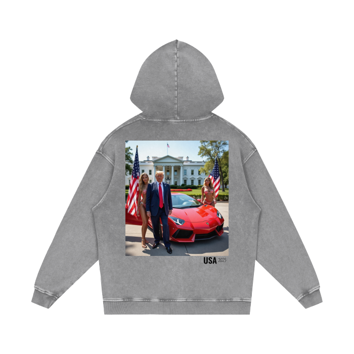 Mr. 47th Lambo White House Acid Wash Oversize Hooded Sweatshirt