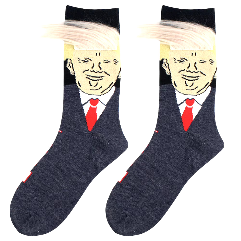 Trump Socks with Hair Trump Face Compression Socks Soft Funny Wig Socks Fashion Street Style Socks for Outdoor Sports