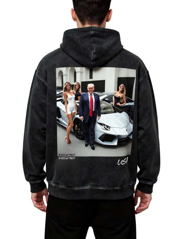 47th's Lambo Acid Wash Oversize Hooded Sweatshirt
