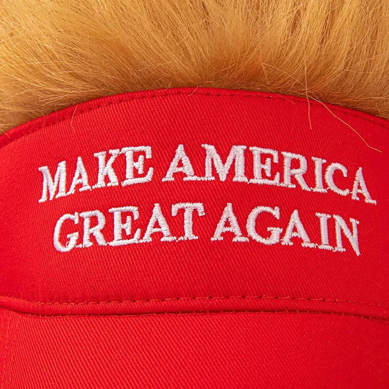 MAGA Cosplay Hat with Wig Halloween Cosplay Prop Election Props President Supporter Fans Trump Baseball Hats Embroidered Flag