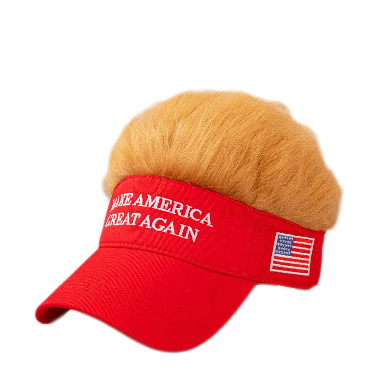 MAGA Cosplay Hat with Wig Halloween Cosplay Prop Election Props President Supporter Fans Trump Baseball Hats Embroidered Flag