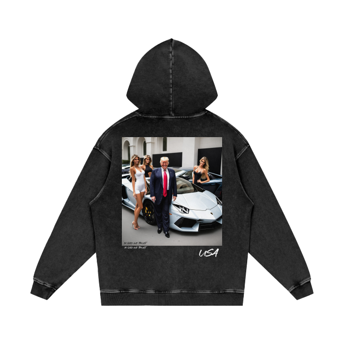 47th's Lambo Acid Wash Oversize Hooded Sweatshirt