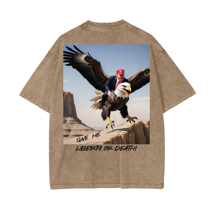 Give Me Liberty Or Death Eagle Acid Wash Oversize Tee